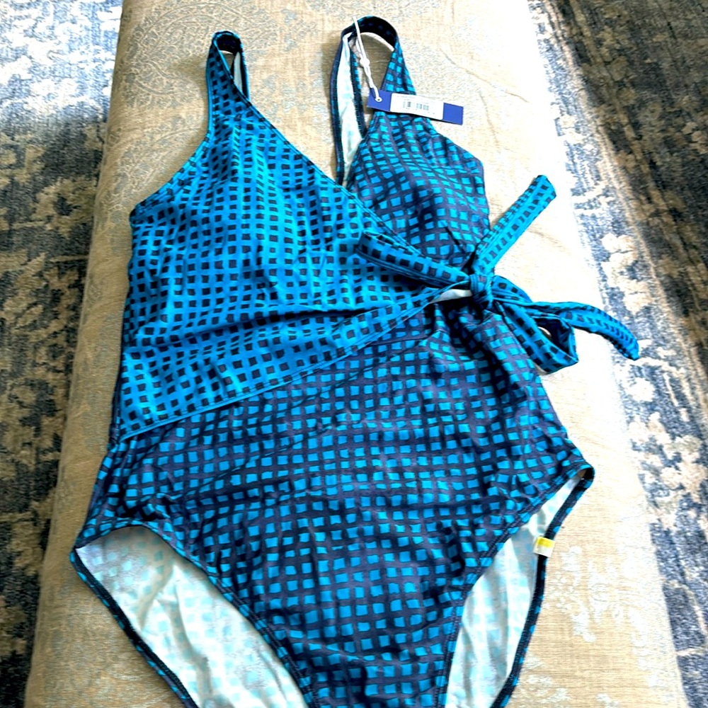 Summersalt Blue Checkered One-Piece Swimsuit long torso